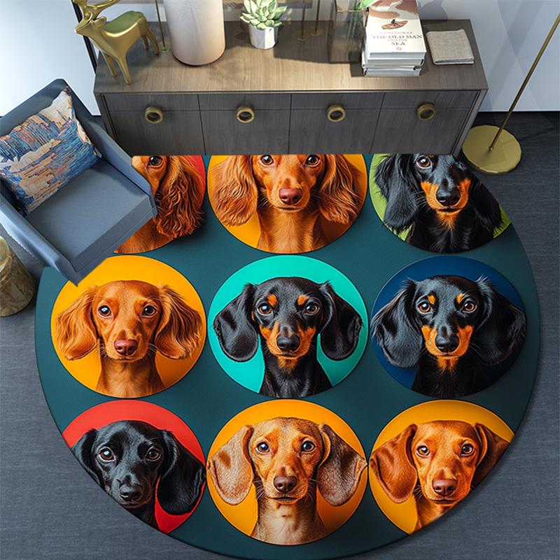 Dachshund Round Area Rug,Carpet Rug for Living Room Bedroom Sofa Playroom Decor,Non-slip Floor Mat