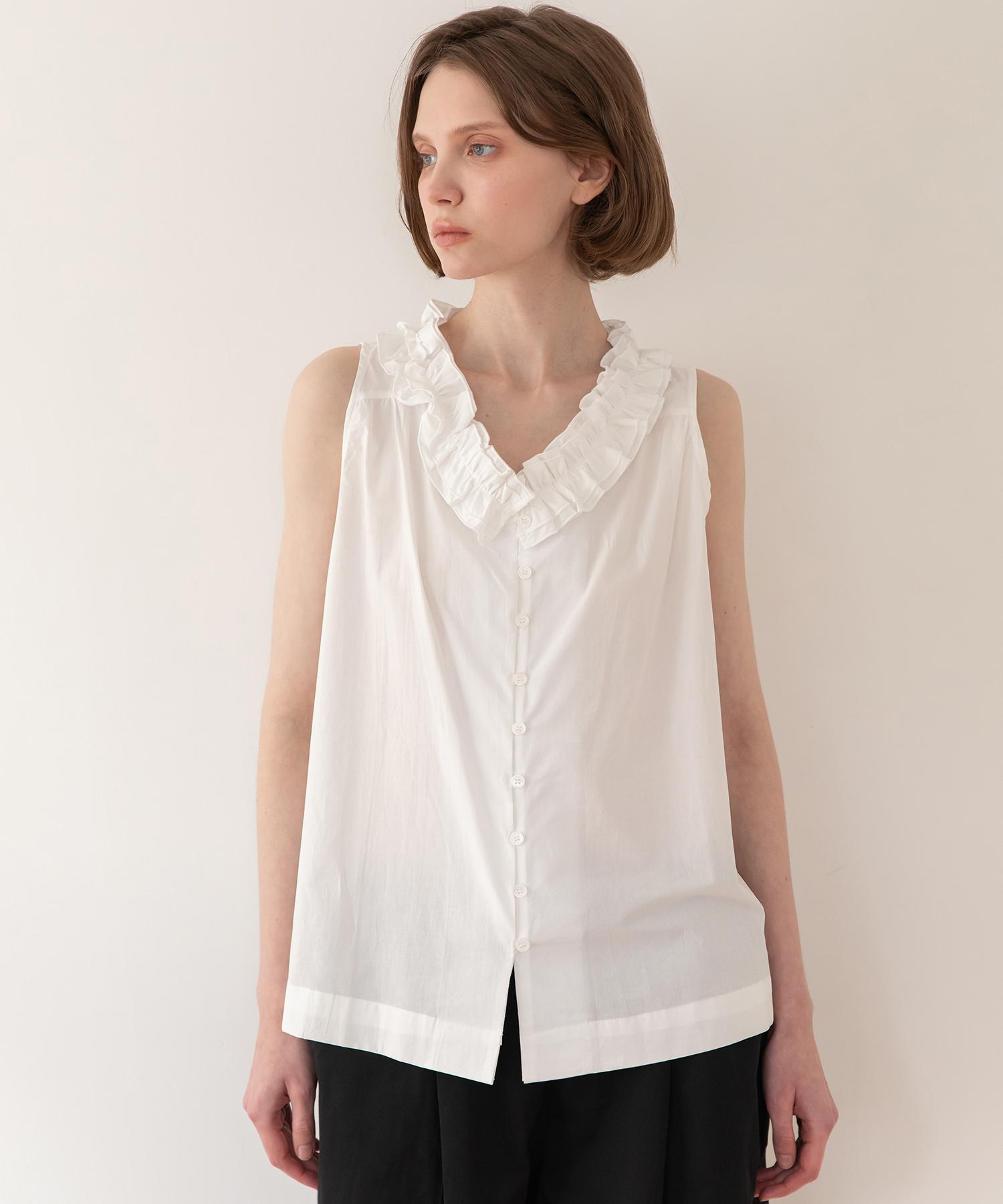 J Mark New York Sleeveless Frill Blouse - White