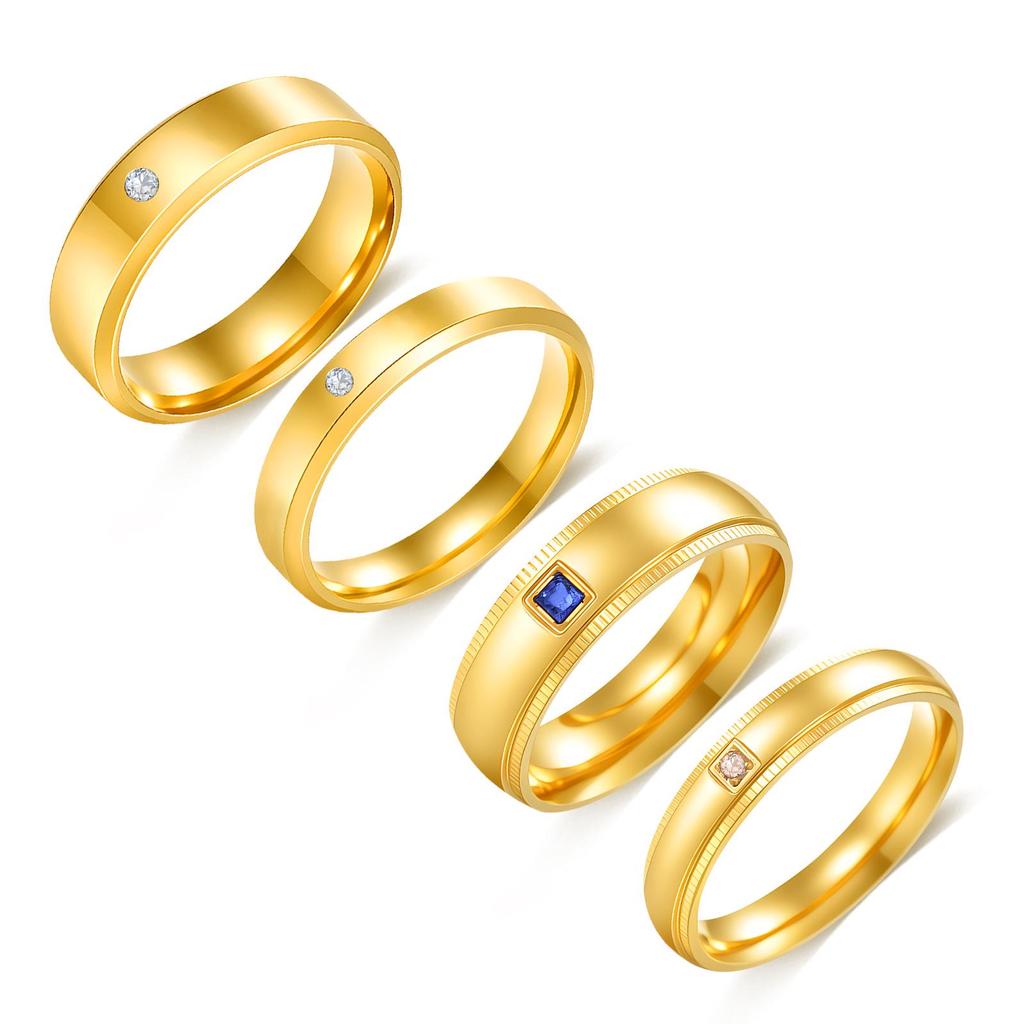 European & American Simple Diamond-Inlaid Stainless Steel Couple Ring Set