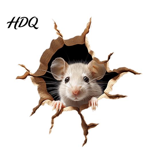 Adesivo Murale Divertente Animale Topo Curioso Effetto Buco Rotto 3D Decalcomanie Vetro Interno Esterno Adesivi Finestra Rimovibile PVC per