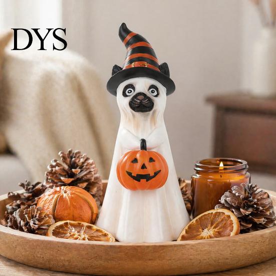 Accenti Decorativi per Halloween, Statuetta Cane Fantasma, Statua in Resina Zucca con Cappello da Mago, Carino Decorazione da Tavolo, Bomboniere per Ingresso, Bar, Finestra, Festa, Adorabile