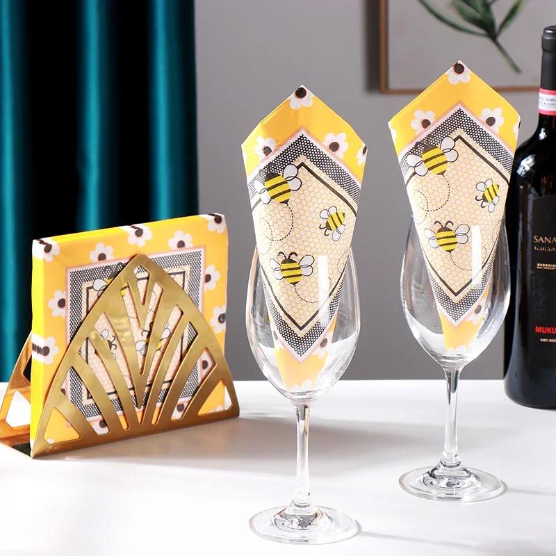 Bee Napkins, 20-pcs Yellow Black White Cartoon Bee & Flower Pattern Paper Napkins for Kids Birthday Party, Pure Wood Pulp, Naturalis