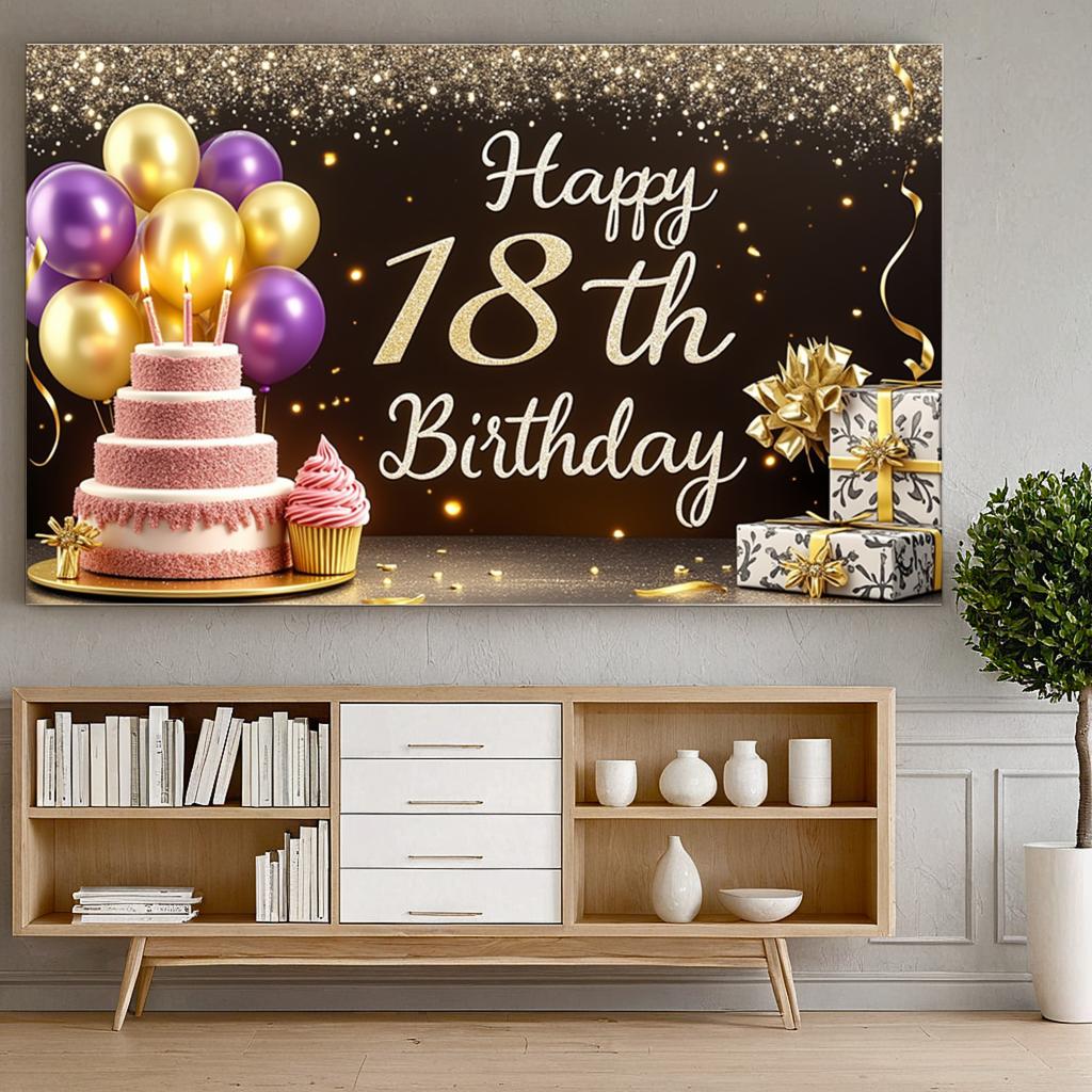 Gift Decoration Happy 18th Birthday Event Decoration Party Banner for Holiday Celebration Indoor Decoration Party Celebration