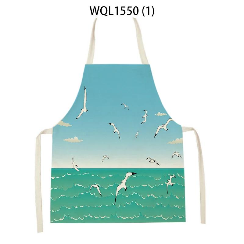 Lovely Seagull Lighthouse Patttern Sailboat Aprons Adult Kids Kitchen Aprons for Home Cooking Baking Cleaning Tool Adult Bibs