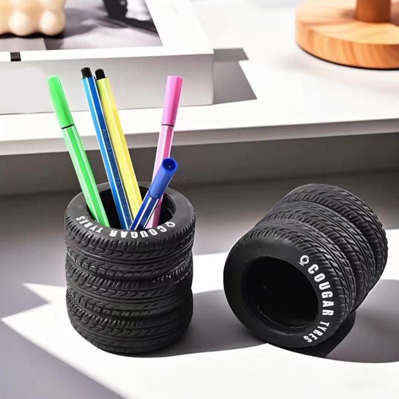 Tire Shape Multifunctional Desktop Organizers for Pens Office Supplies With Rubberized Materials