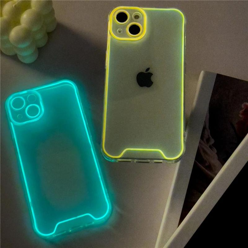 Night Light Luminous Silicone Soft Phone Case For iPhone 14 11 12 13 14 15 Pro Max Plus XR XS Max Transparent Back Cover
