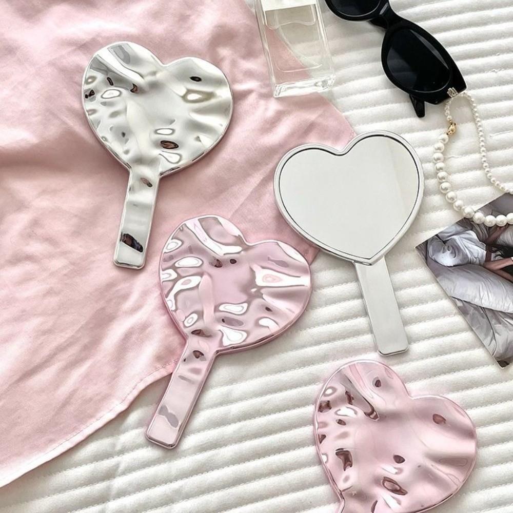 Portable Handheld Makeup Mirror Water Ripple Eyelash Extension Tool Electroplate Mirror Love Shape Beauty Accessories