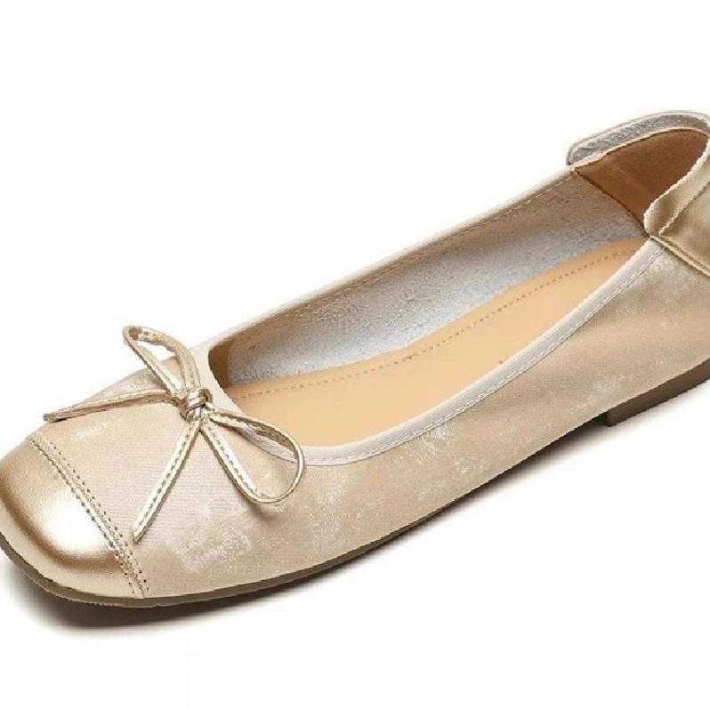 French Temperament Bow Huge Good-looking Single Shoes 2025 Summer New Fashion Flat Ballet Soft-soled Casual Shoes