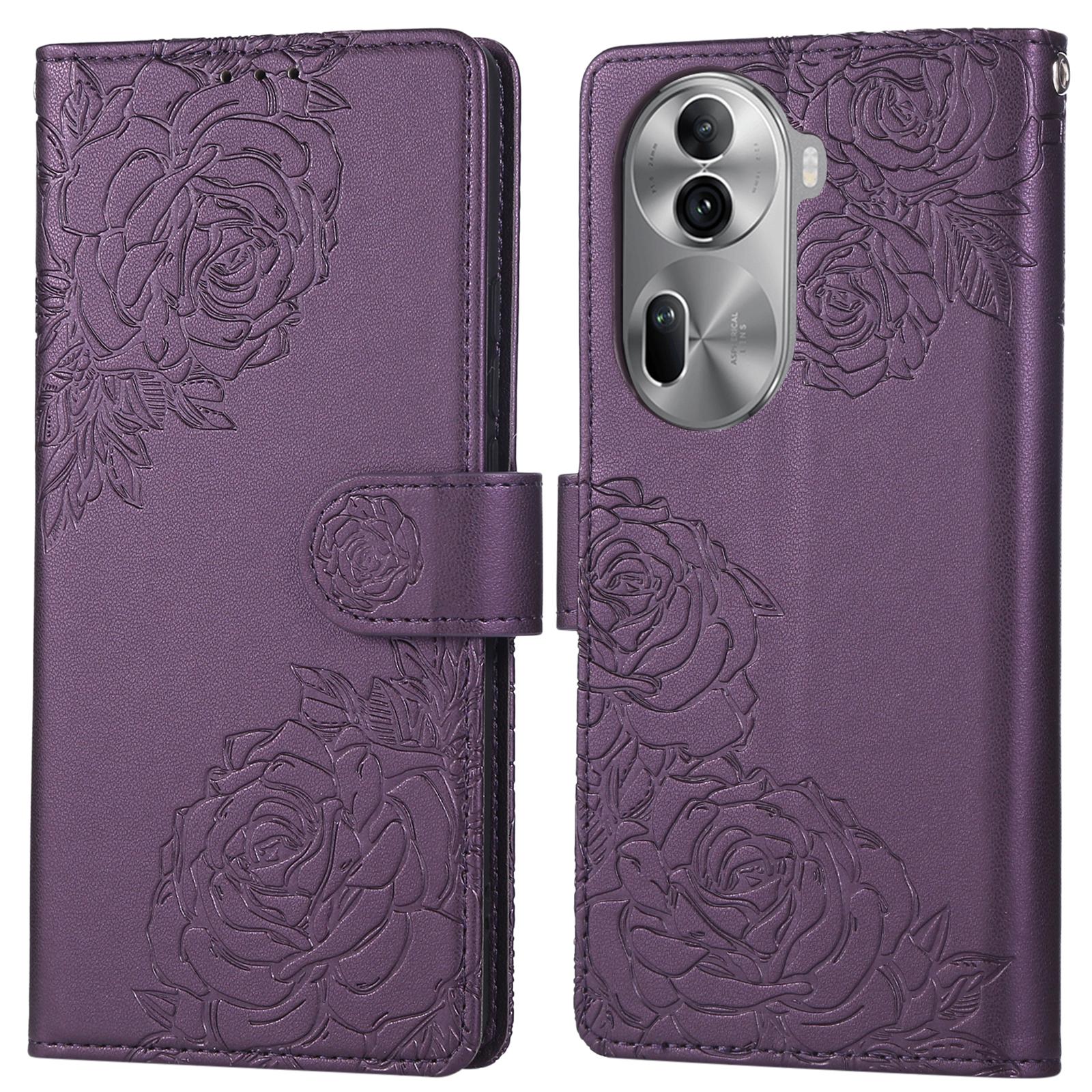 

For Oppo Reno11 Pro 5G (Global)/Reno11 (China) 5G Case Rose Flower PU Leather Wallet Phone Cover with 3 Card Slots Dark Purple