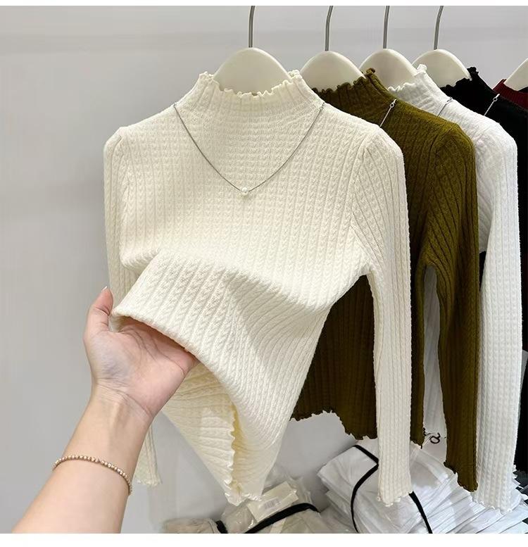 

Wear a long-sleeved women s top, French solid color twist fungus edge semi-turtleneck bottoming shirt, autumn women s high-end sense 48-281 (average size) бежевий