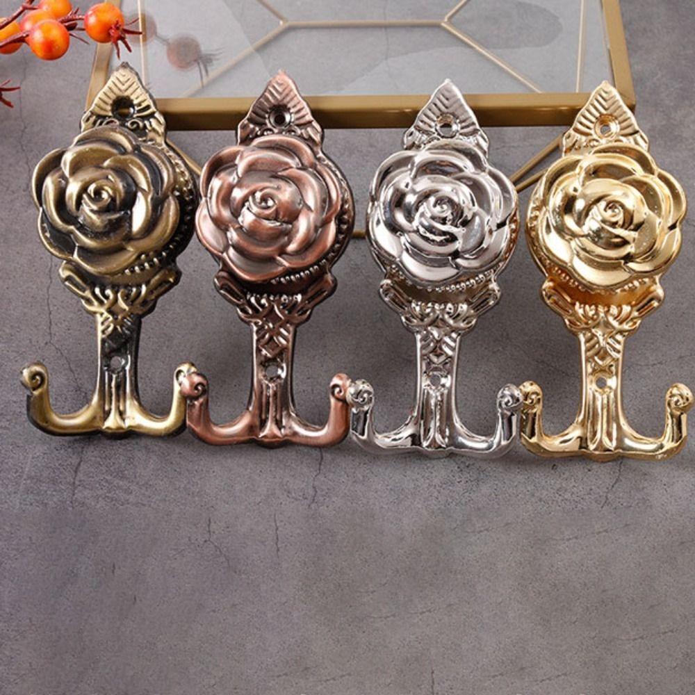 1 Pair Metal Material Curtain Holdback Rose Design Wall Mounted Retro Drapery Holder Multifunctional with Screw Window Holder