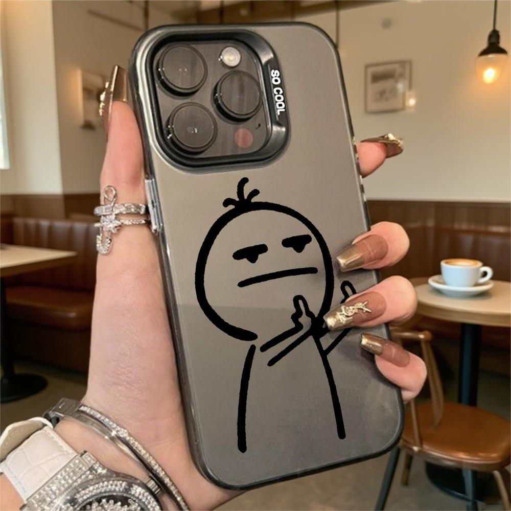 Figure Giving Middle Finger Hard Phone Case for Iphone 16 15 14 13 12 11 Pro Max Mini Shockproof Anti-Scratch Protective Cover