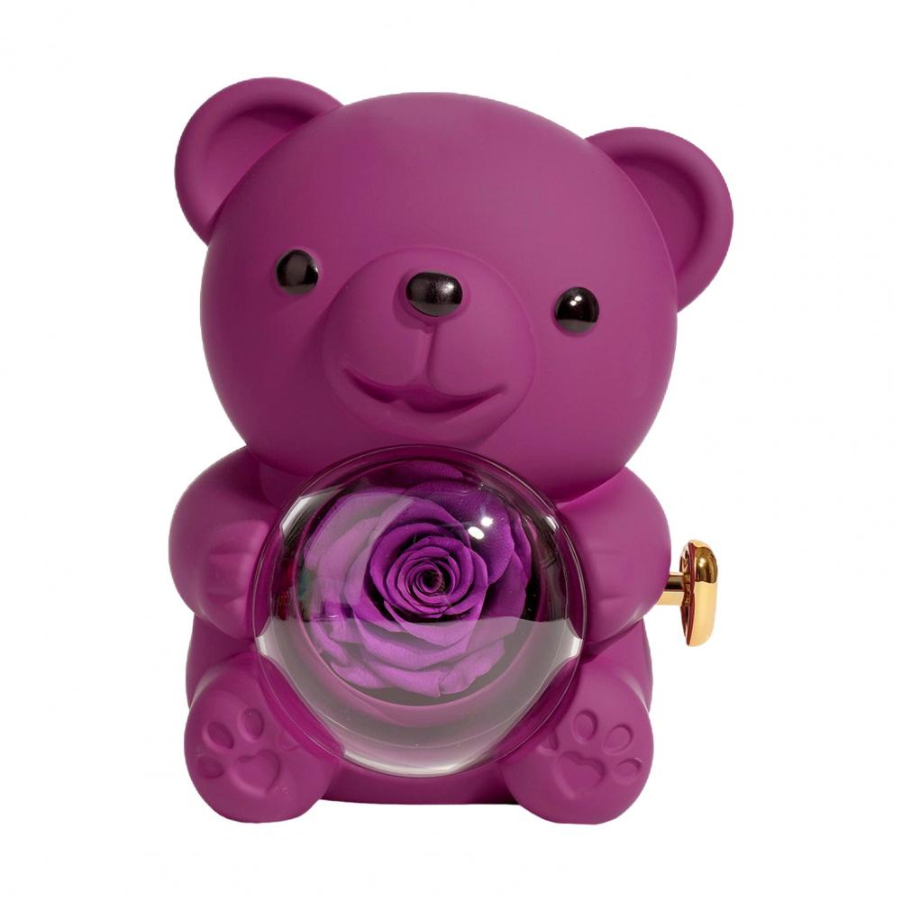 Preserved Rose Hug Bear Gift With Heart Necklace Rotatable Eternal Flower Bear Gift Box For Women Girlfriend Valentine s Day