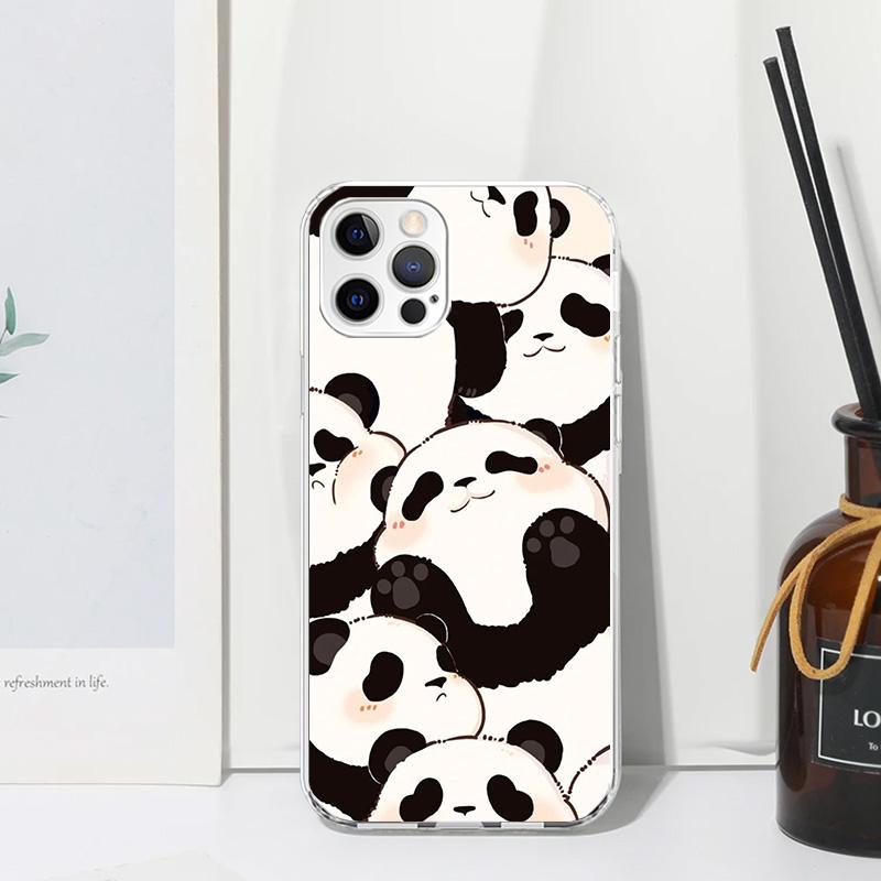 Cartoon Cute Panda Bear Phone Case For Iphone 17 Air 16 15 Plus 16E 14 Pro Max 13 Mini 12 11 7 8 SE Fundas Soft Back Cover 17 Ai