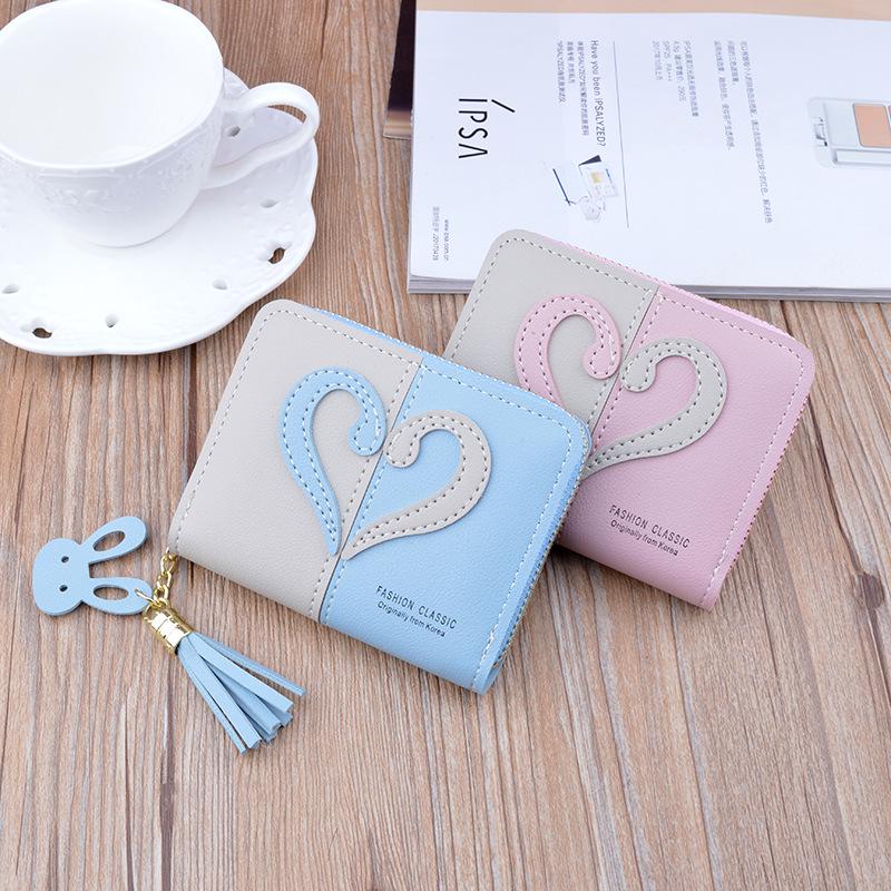 Women's Short Mini Tassel Wallet - Fashionable Korean Style, Contrast Stitching, Zipper Closure, Coin Purse, Card Holder