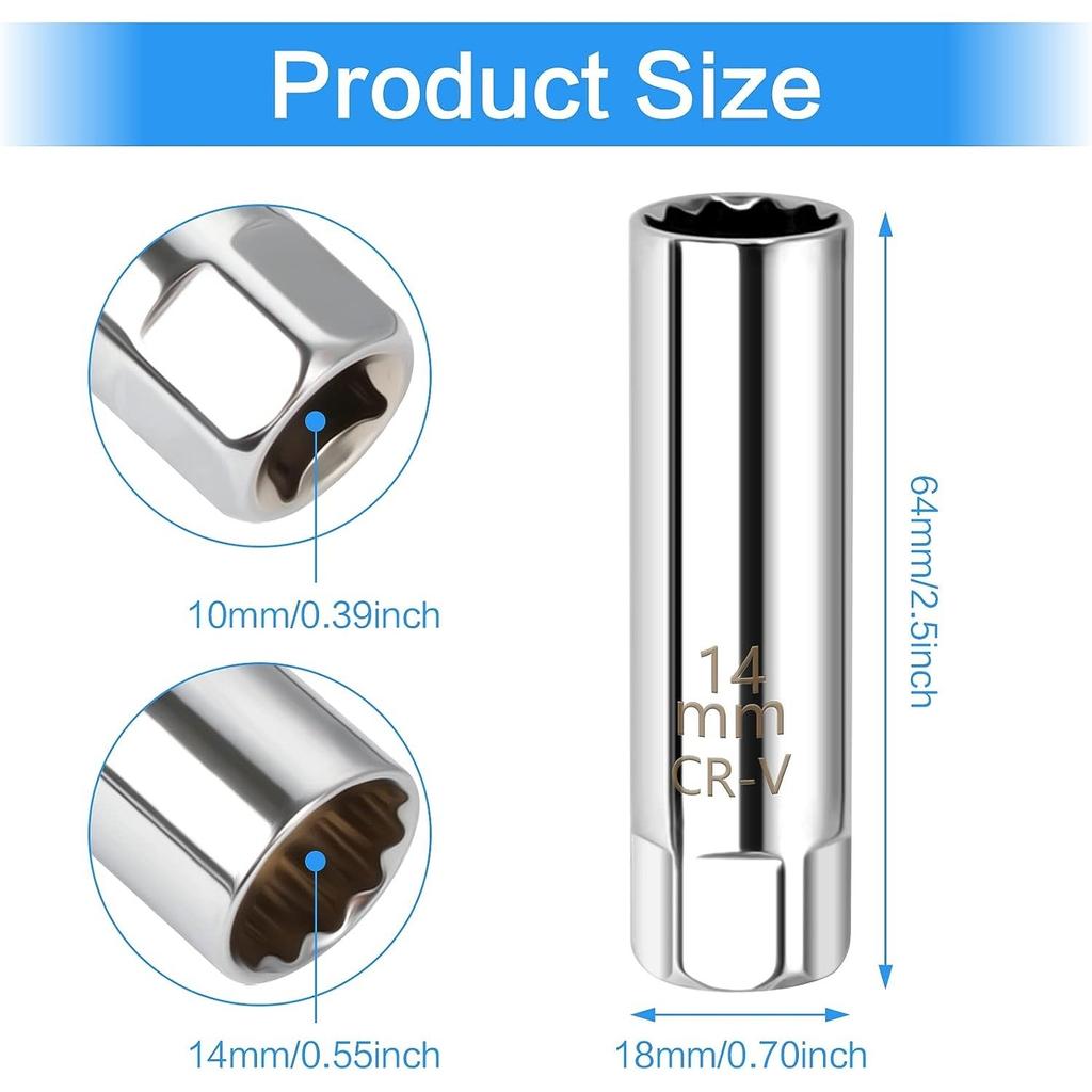 Pack of 2 Spark Plug Sockets 14mm / 16mm Thin-Walled Spark Plugs Magnetic Spark Plug Nut Spark Plug Socket Disassembly Tool for Car and Motorcycle
