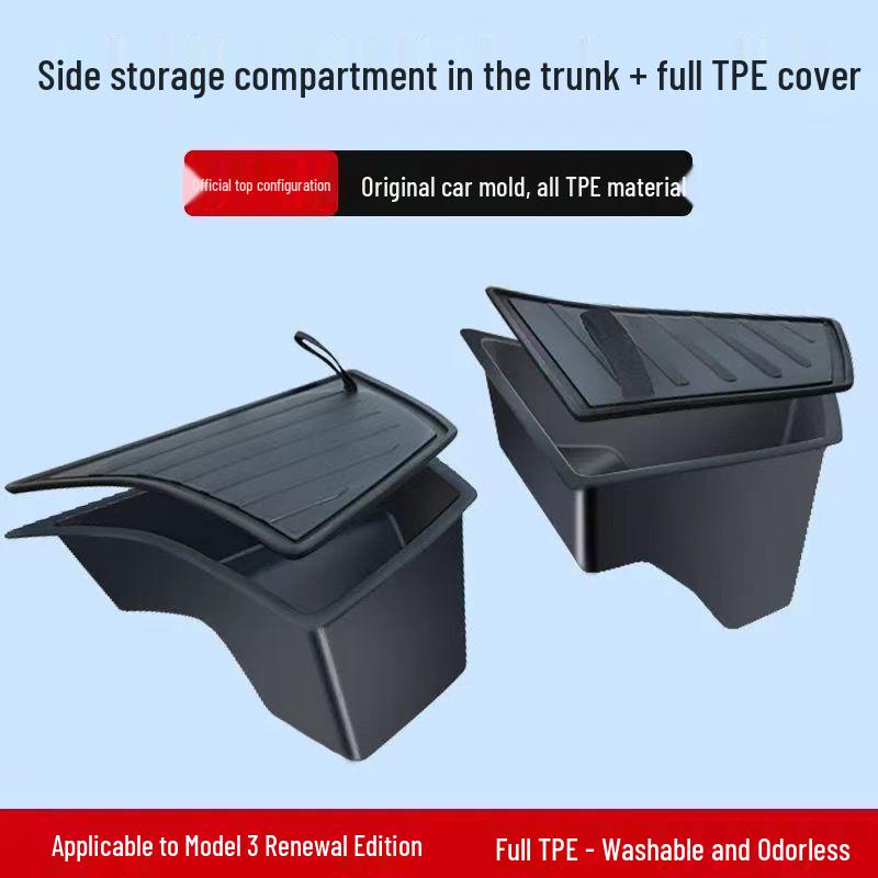 Fits Tesla Model Y/3: TPE Trunk Side Pocket Storage Bin Accessory