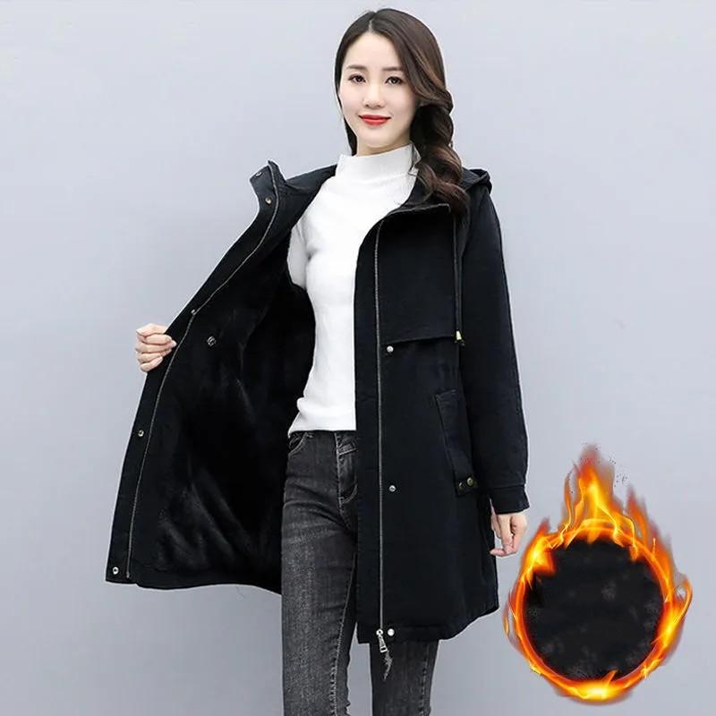Women's Winter Mid Length Hooded Waist Cinching Pie Overcomes Middle-aged Mothers' Warm Jacket