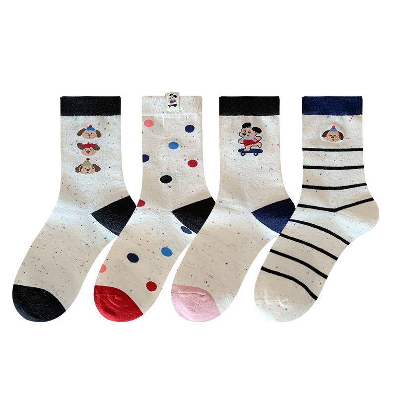 Autumn and Winter Cartoon Bear Women's Jacquard Cotton Women's Socks Multicolored Mid-calf Casual Socks