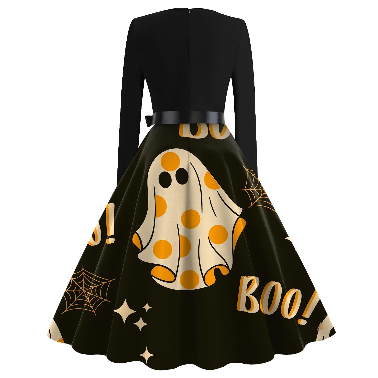 Женские повседневные модные платья с квадратным вырезом и длинным рукавом на Хэллоуин — фото 4