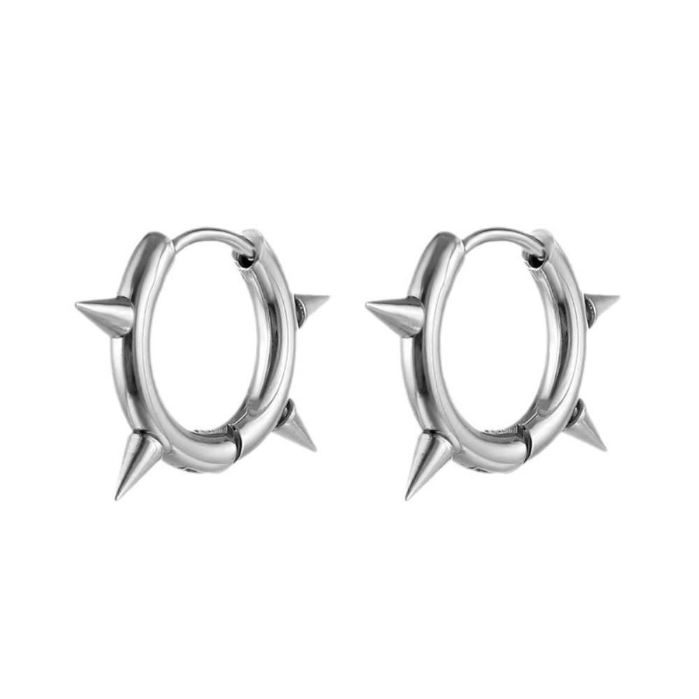 Stainless Steel Spike Hoop Earrings Hollow Out Design Punk Stud Jewelry for Women Men