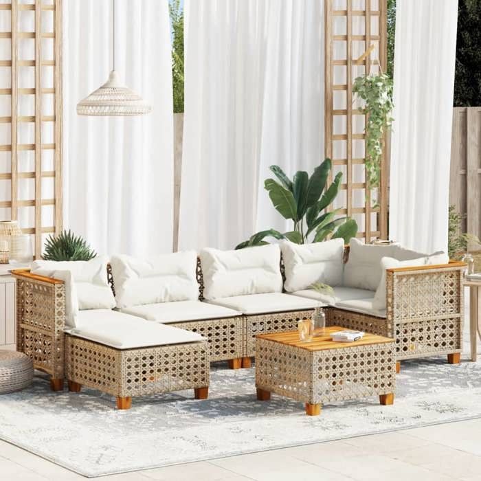 VidaXL Garden Lounge Set with Cushions 7 Pcs Beige Braided Resin 3261922