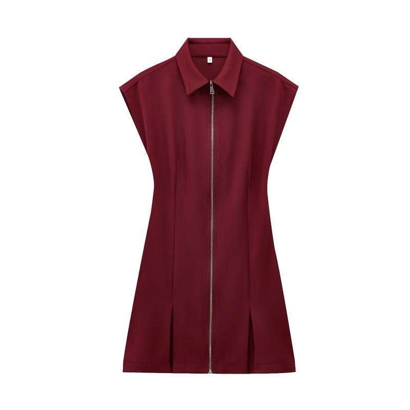 Spring New Women's Clothing French Simplicity Silm Sleeveless Lapel Zipper Mini Dress 8748841