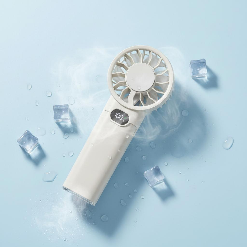 Handheld Cooling Fan Digital Display Ice Cooling Fan Electronically Commutated Engine Triple-Function Design for Commuters