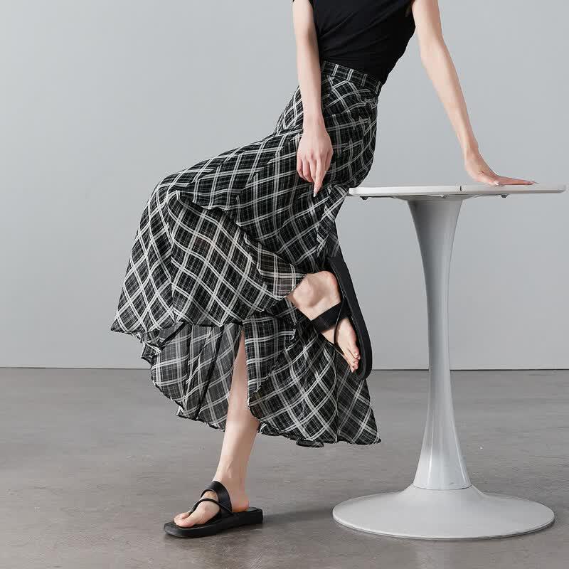 SOFSIL 2026 Summer Retro Plaid A-Line Skirt