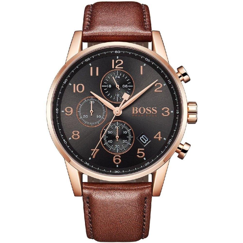 Photos - Wrist Watch Hugo Boss 1513496 Navigator Chronograph Men's Watch 44mm brown 