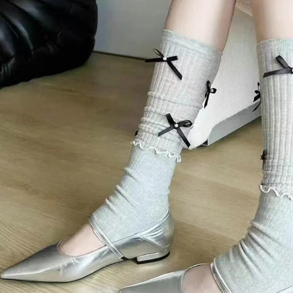 

Носки JK Bowknot Calf Socks Lolita Mid-tube Stockings Sweet Knee High Socks Women белый