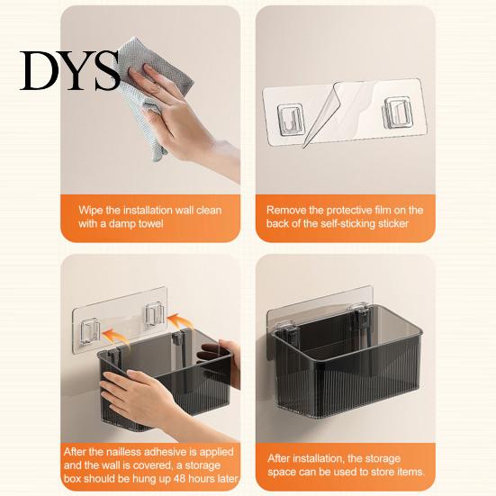 Space Saving Wall Container Wall-mounted Storage Rack, Transparent Plastic Organizer Bin, Multi Purpose Self Adhesive No Drill for Toiletries