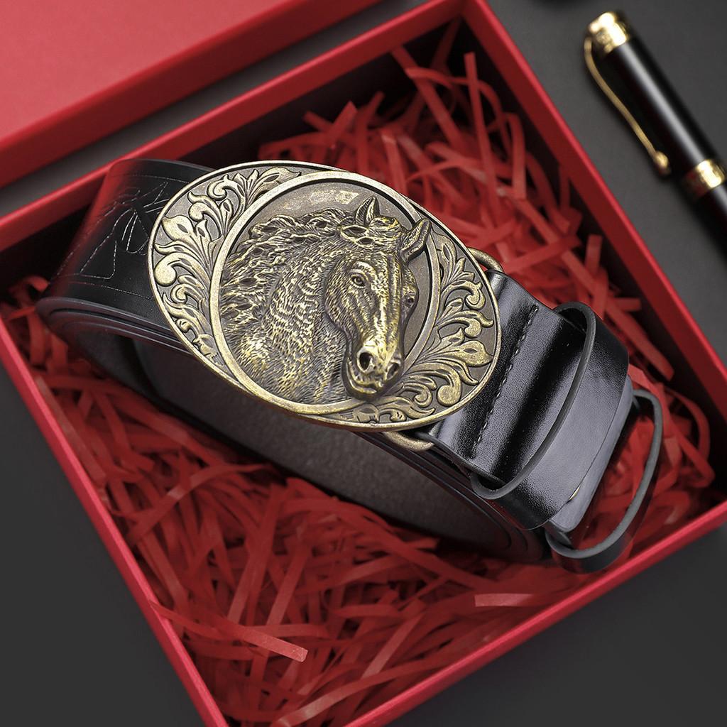 

Крутой Новый Мужской Ремень с Пряжкой в виде Лошадиной Головы Модный Кожаный Пояс Универсальный