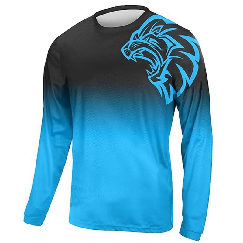 Contrast Color Lion Print Men's Long Sleeve T-shirt Outdoor Run Fitness Sports Topd Autumn Casual O-neck Oversized Pullover Tees