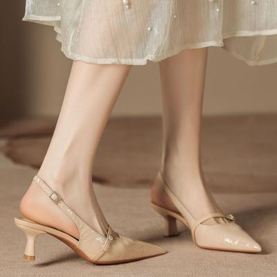 H963-2ZR Shallow Mouth Summer Sandals Half Bag Head Empty Tip Thin Heel High Heel Sandals Women's Sheepskin Insole New