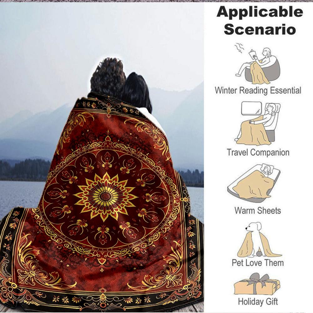 1Pc Golden Mandala Blanket Soft And Comfortable Casual Warm Camping Travel Christmas Halloween Xmas Gift M928684