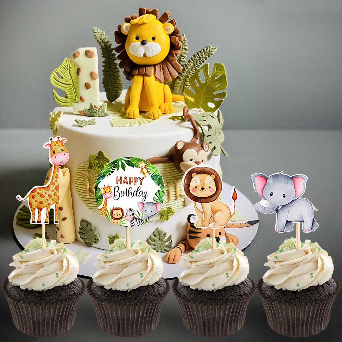 

Jungle Safari Animal Theme Cupcake Toppers Dessert Muffin Food Cake Picks for Baby Shower 1st Birthday Wedding Party Decoration