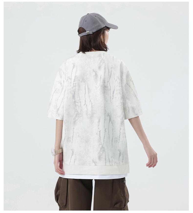 Kunhai Pengyun Men's Trendy Fake Two-Piece Summer T-Shirt with Personality Print