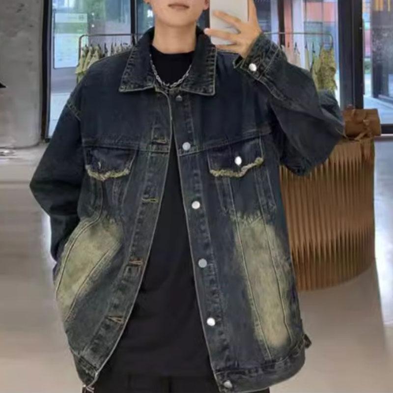 Men's Distressed Gradient Wash Oversized Denim Jacket