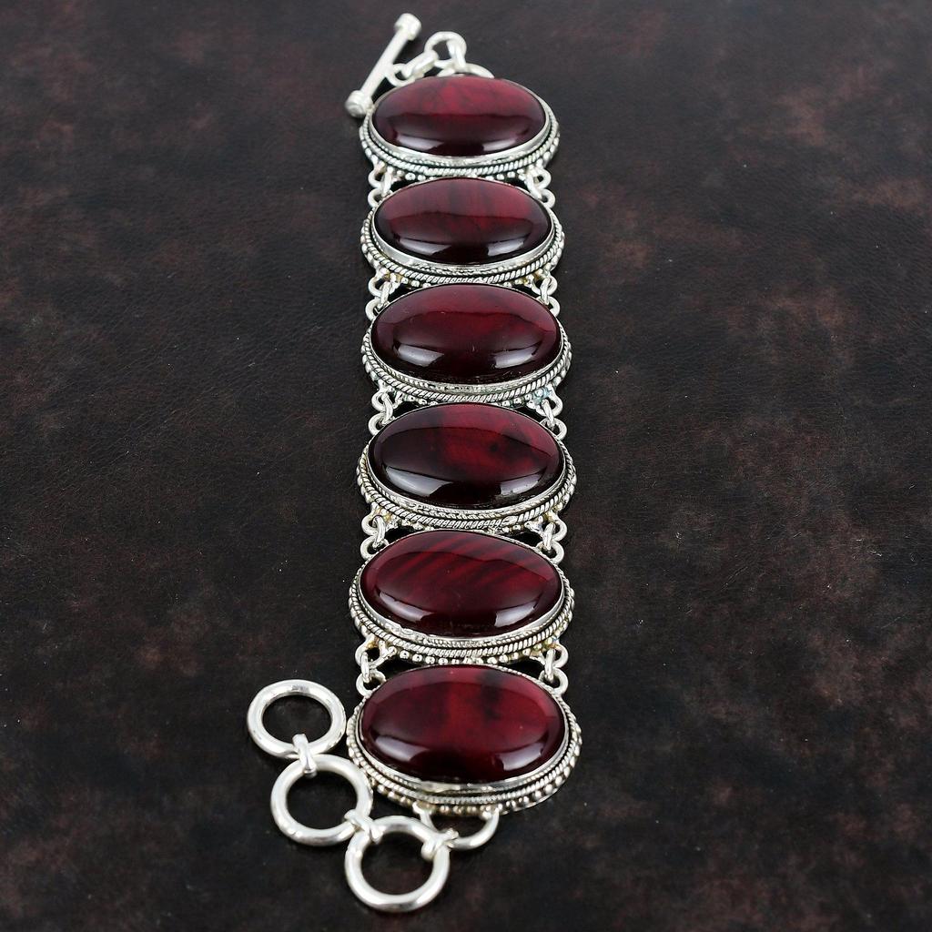 Red Fire Labradorite Bracelet 925 Sterling Silver Bracelet Gemstone Jewelry Handmade Vintage Bracelet Adjustable Chain Bracelet Gift For Dad