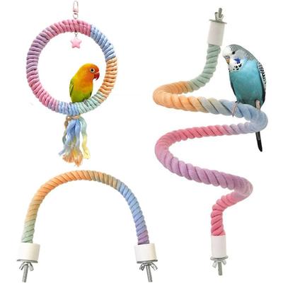 Screw Head Colored Cotton Parrot Pole Sturdy Hanging Clip Parrot Standing Woven Rope Comfortable Flexible Swing Colorful Perch