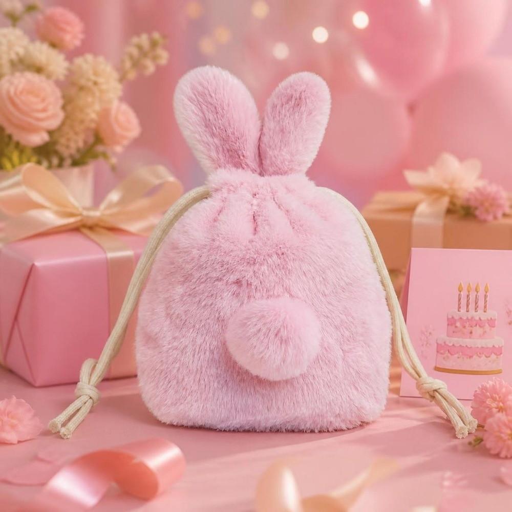 Fluffy Style Bunny Plush Pouch Large Capacity Rabbit Ear Bag Cosmetic Storage