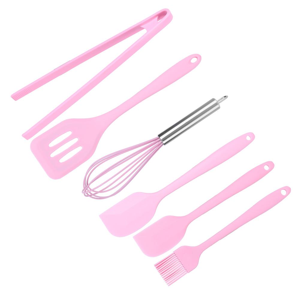 6Pcs/Set Silicone Cooking Utensil Scraper Eggs Beater Spatula Oil Brush Food Clip Kitchen Tool