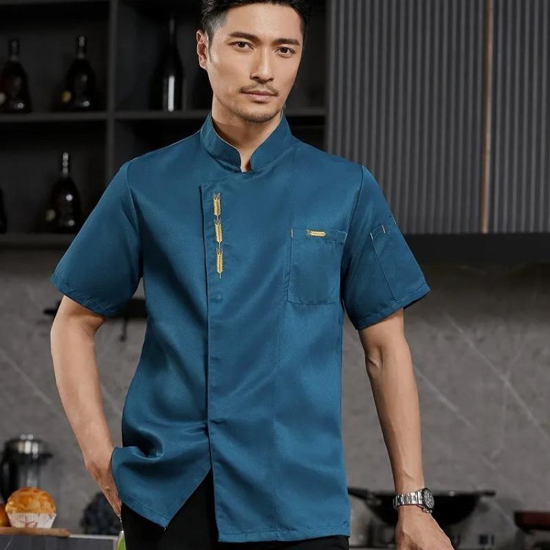 Chef Uniform Catering Waiter Shirt Summer  Restaurant Kitchen Cook Jacket Bakery Waiter Clothes for Back Breathable Mesh Design