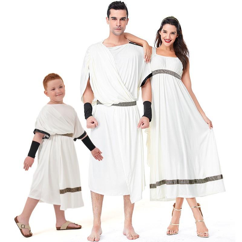 Greek Roman Mythology Warrior Costume Kids Boys Toga Dress Cosplay Outfit Short Sleeve White Performance