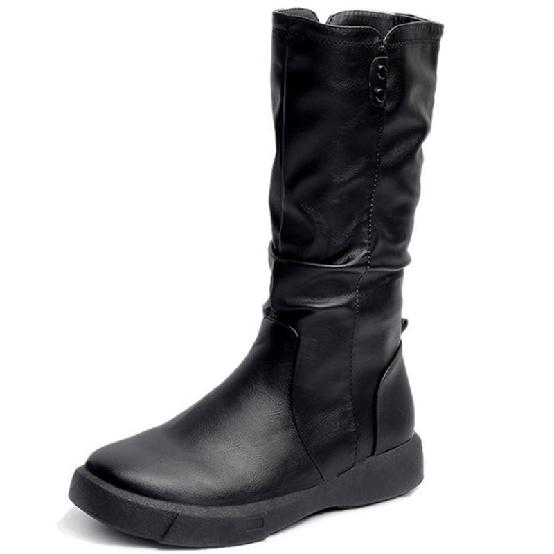 Осенне-зимняя обувь. Туфли больших размеров. Удобные женские ботинки с круглым носком и молнией на плоском каблуке. 35 чёрный