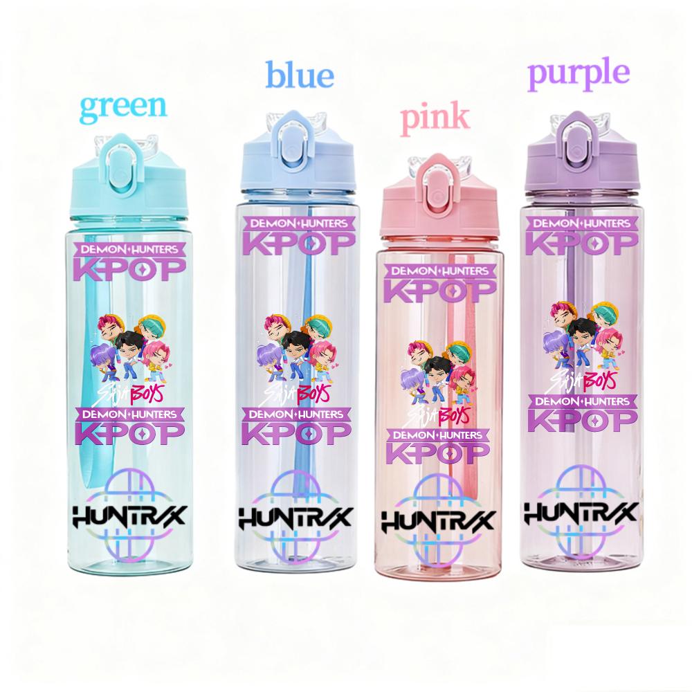 800ML KPOP Demon Hunters Transparent Water Cup Leakproof Shatterproof Anime Fashion Portable Sports Cup designed for Boys and Girls Present