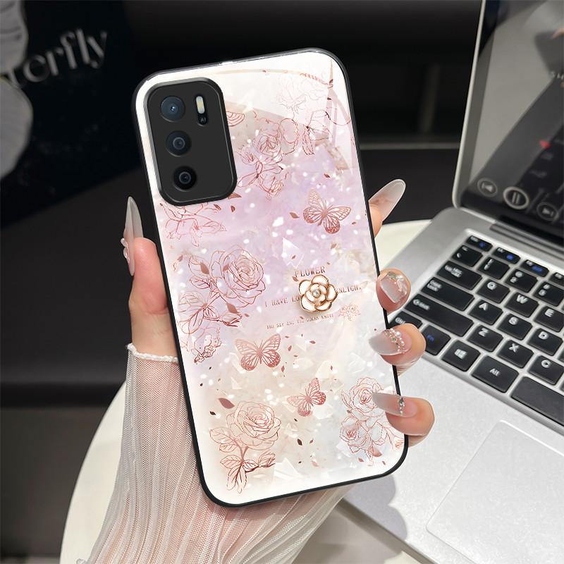 

Tempered Glass Hard Phone Case For Oppo A16 A16s A16k A16e A17 A17k A15 A15s A35 A54s Luxury Butterfly Soft TPU Shockproof Cover Oppo A15S