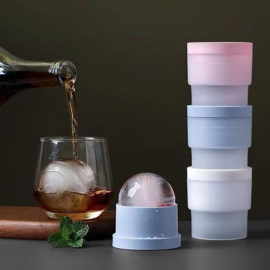 Ice Ball Maker Mold 2.4 Inch Ice Ball Mold Stackable Silicone Easy Release Ice Cube Mold Spherical Ice Maker with Lid for Whiskey Cocktails