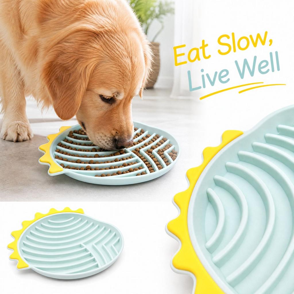 Silicone Slow Feeder Bowl for Dogs and Cats, Non-Tip Pet Food Dish, Puppy Dog Bowl
